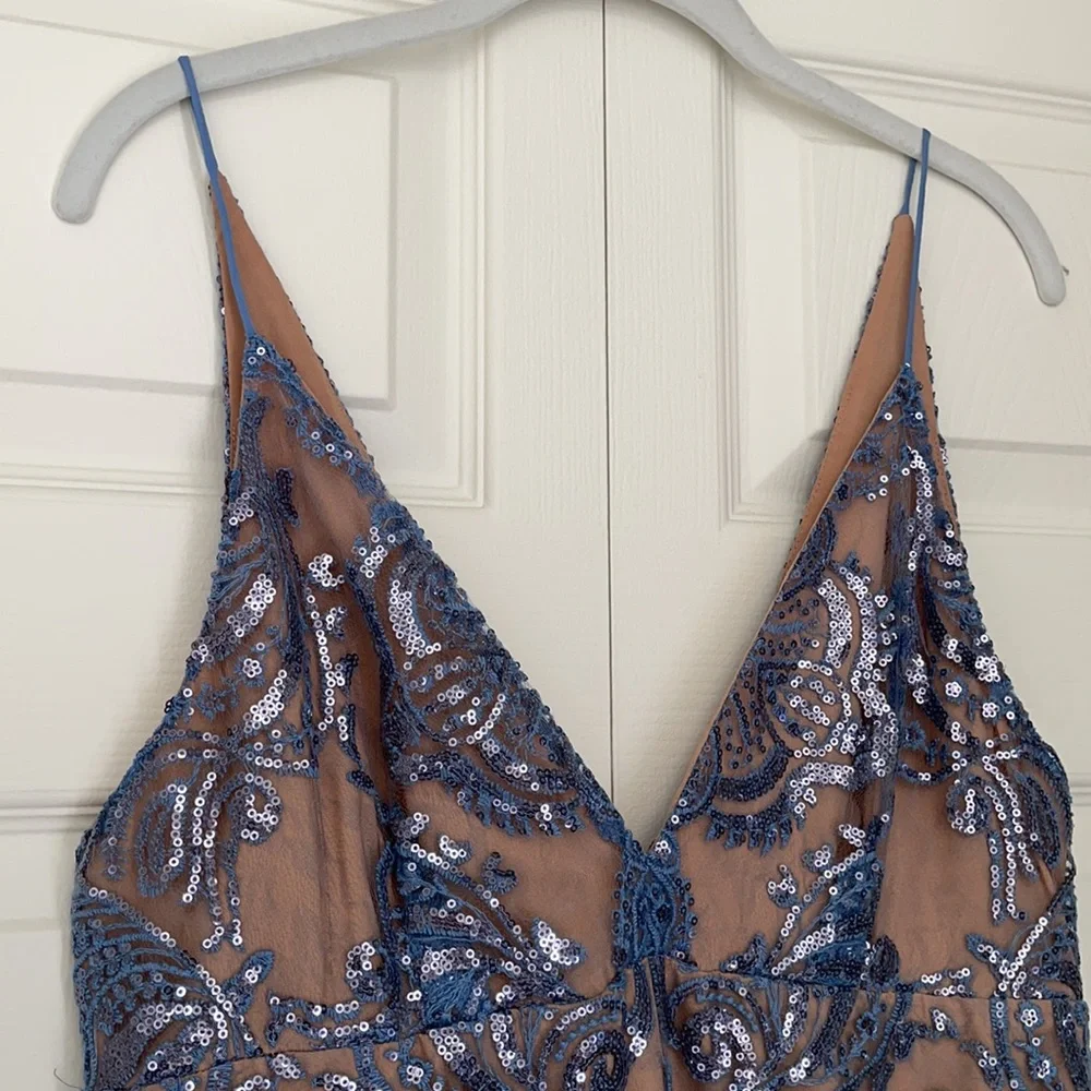 NWT Free People Sundown Blue Nude Sequin Mini Dress - Picture 7 of 12